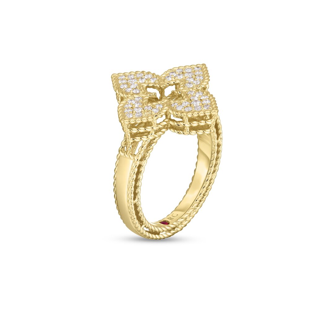 18K YELLOW GOLD VENETIAN PRINCESS MEDIUM PAVE FLOWER RING